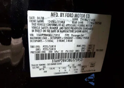 2008 Ford Taurus Limited from USA, damaged, VIN 1FAHP28W38G175953